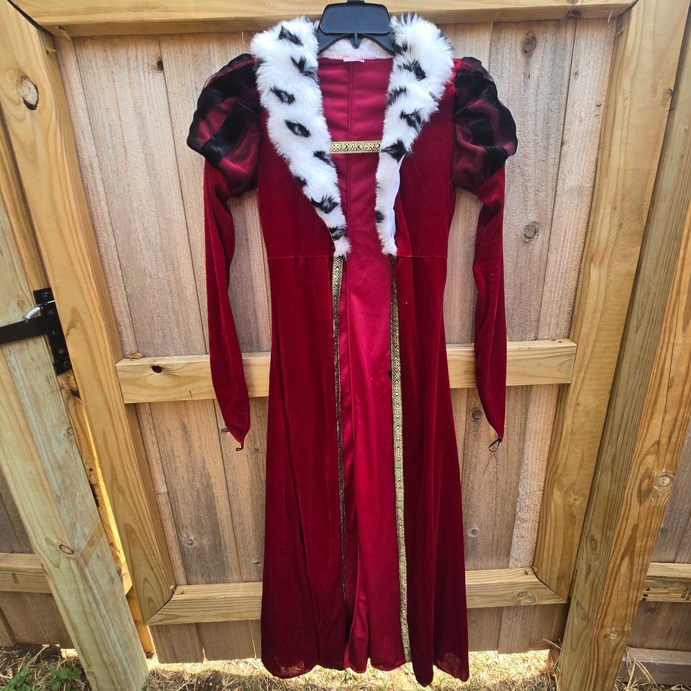 Spirit Halloween Renaissance Queen Costume Red Velvet Faux Fur Cosplay Med Note*